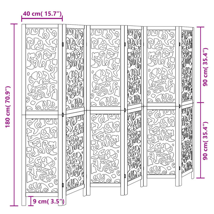Vidaxl 6-panelowy parawan z drewna paulownia czarny 215x180 cm - 24% taniej