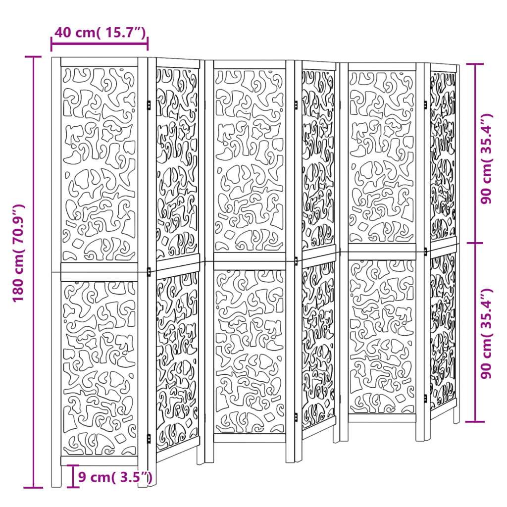Vidaxl 6-panelowy parawan z drewna paulownia czarny 215x180 cm - 24% taniej