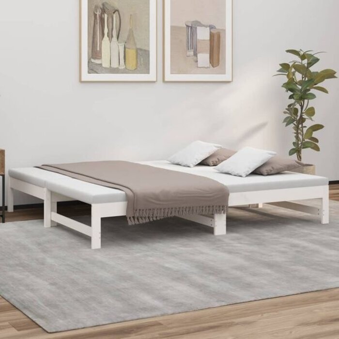 Vidaxl Rozsuwana kanapa sosnowa biała 2x(75x190) cm - 81% taniej
