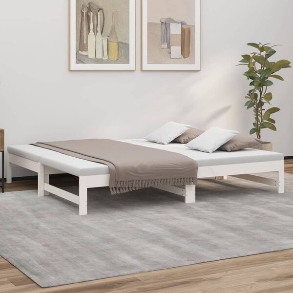 Vidaxl Rozsuwana kanapa sosnowa biała 2x(75x190) cm - 81% taniej