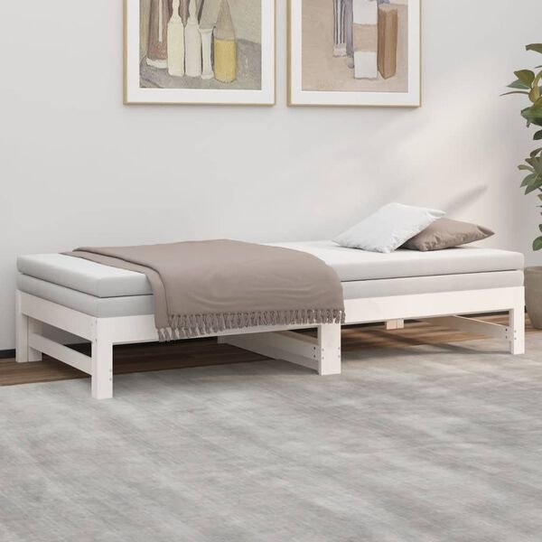 Vidaxl Rozsuwana kanapa sosnowa biała 2x(75x190) cm - 81% taniej