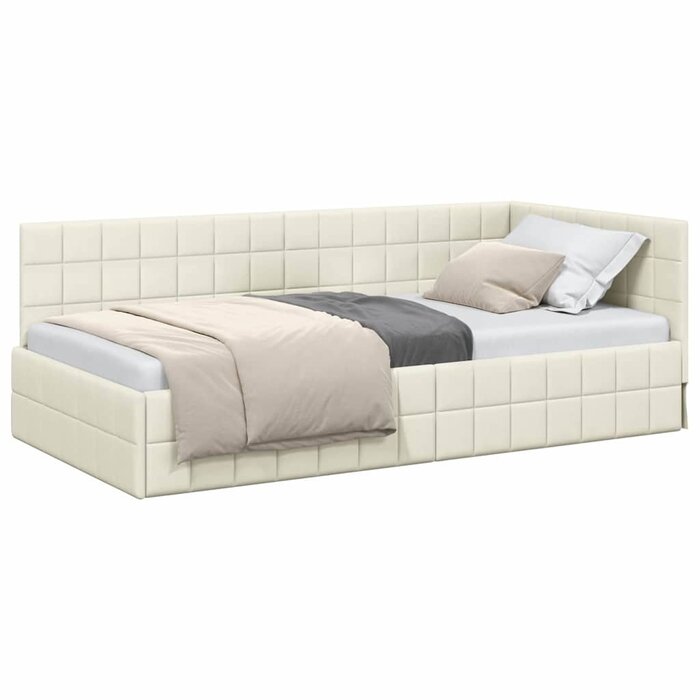 Vidaxl Aksamitne łóżko narożne 90x200 cm kremowe - 76% taniej