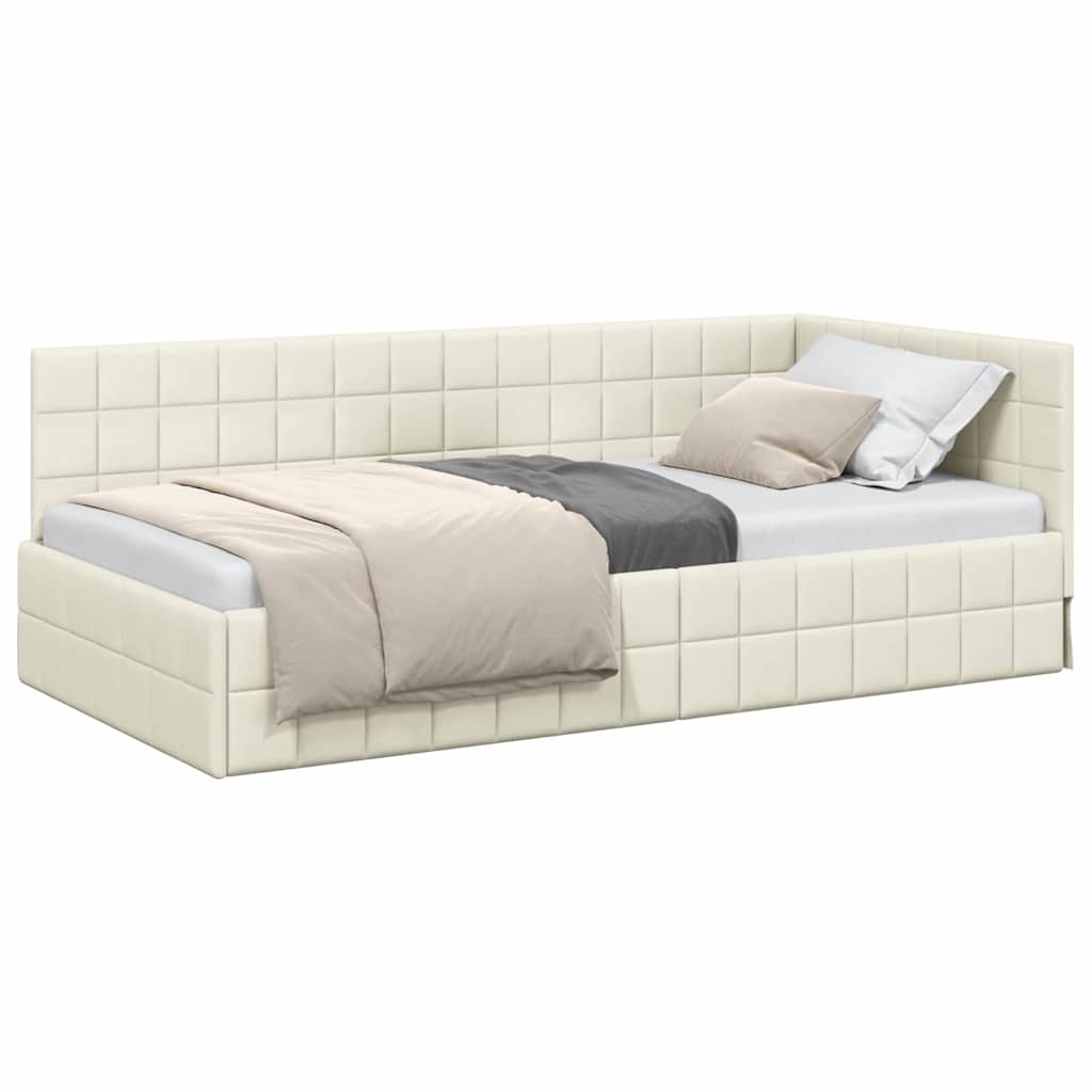 Vidaxl Aksamitne łóżko narożne 90x200 cm kremowe - 76% taniej