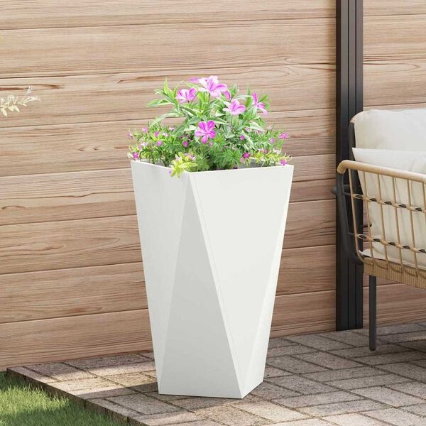 Zestaw 2 stalowych donic ogrodowych 40x40x75 cm - białe - 75% taniej