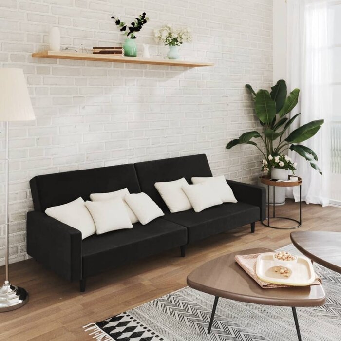Dwuosobowa sofa rozkładana, czarny aksamit - 75% taniej
