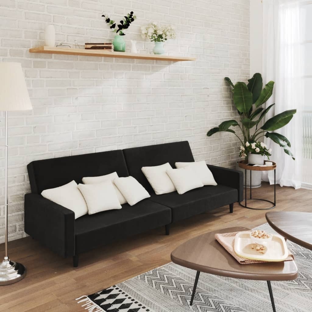 Dwuosobowa sofa rozkładana, czarny aksamit - 75% taniej