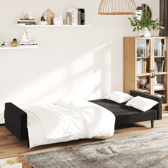 Dwuosobowa sofa rozkładana, czarny aksamit - 75% taniej