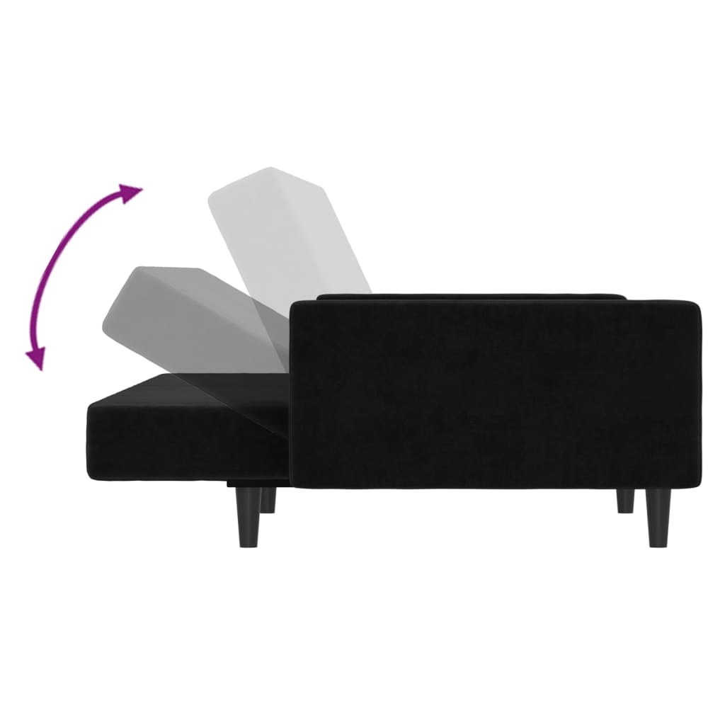 Dwuosobowa sofa rozkładana, czarny aksamit - 75% taniej