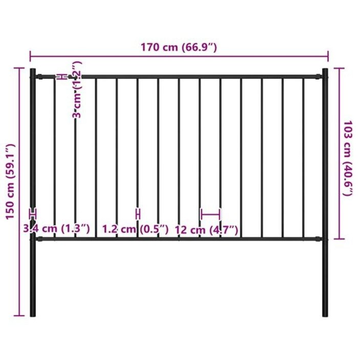 Vidaxl Stalowy panel ogrodzeniowy ze słupkami 181x150 cm - czarny - 71% taniej
