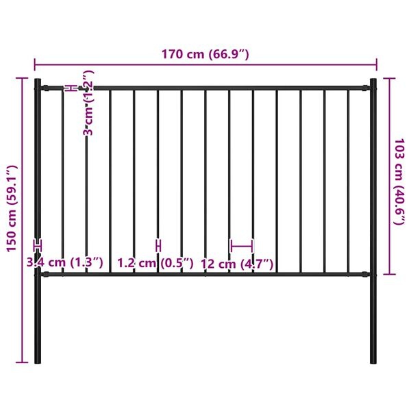 Vidaxl Stalowy panel ogrodzeniowy ze słupkami 181x150 cm - czarny - 71% taniej
