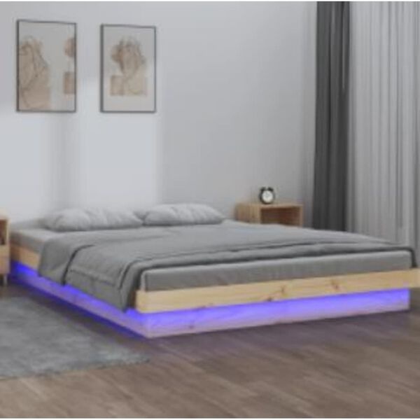 Vidaxl Rama łóżka sosnowego 140x200 cm z oświetleniem LED - 80% taniej