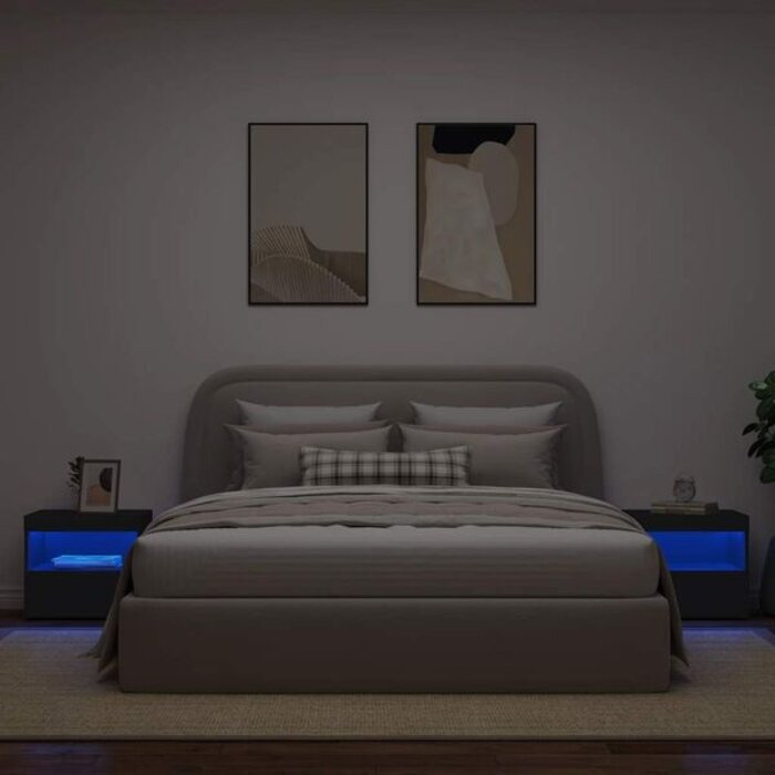Vidaxl Zestaw 2 stolików nocnych LED, czarne, 50x40x45 cm - 82% taniej