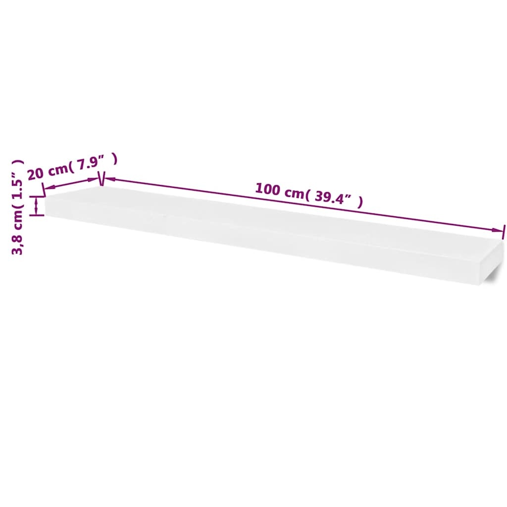 Zestaw 2 półek wiszących 100x20 cm - białe - 73% taniej