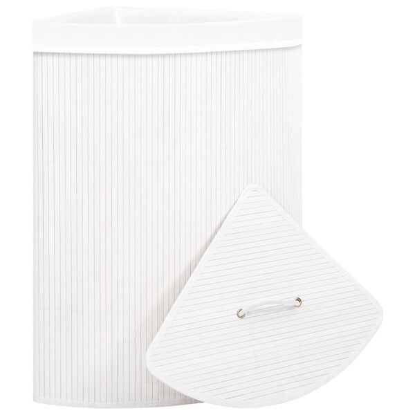 Vidaxl Bambusowy narożny kosz na pranie 60L biały - 25% taniej