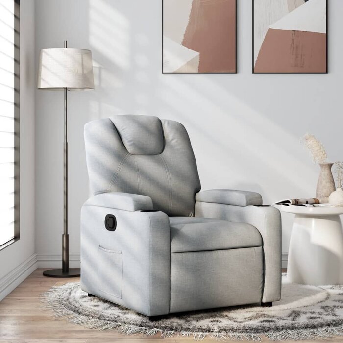 Vidaxl Fotel rozkładany z uchwytami na kubek jasnoszary 74x88 cm - 76% taniej