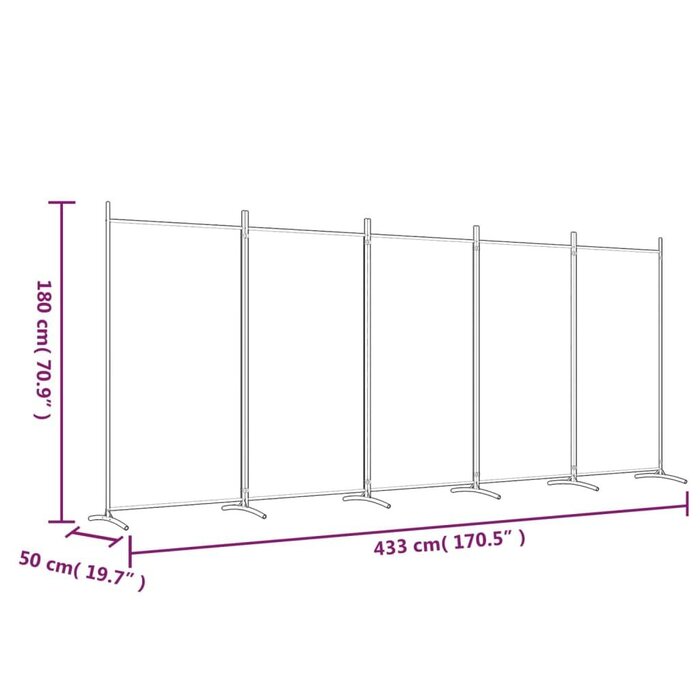 Parawan pokojowy 5-panelowy 433x180 cm biały - 64% taniej