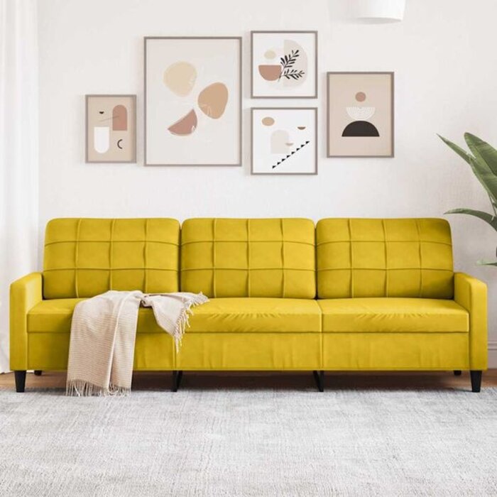 Vidaxl Żółta sofa trzyosobowa 210 cm - welurowa - 81% taniej