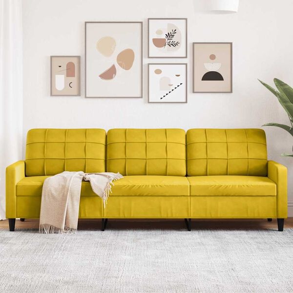 Vidaxl Żółta sofa trzyosobowa 210 cm - welurowa - 81% taniej