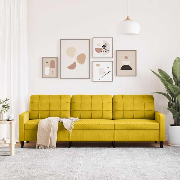 Vidaxl Żółta sofa trzyosobowa 210 cm - welurowa - 81% taniej