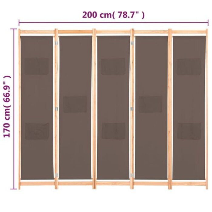 Vidaxl 5-panelowy parawan pokojowy 200x170 cm brązowy - 76% taniej