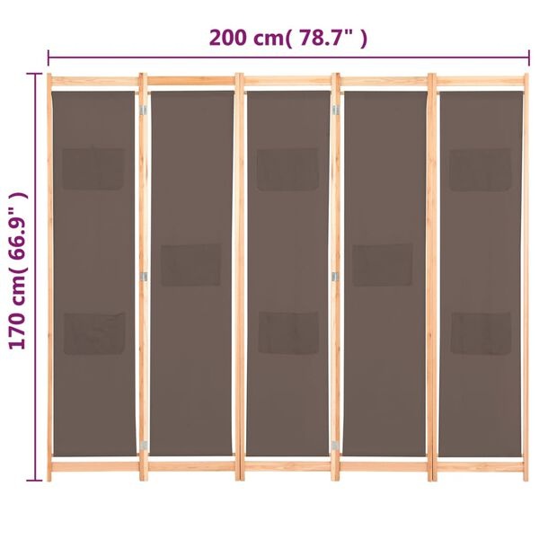 Vidaxl 5-panelowy parawan pokojowy 200x170 cm brązowy - 76% taniej