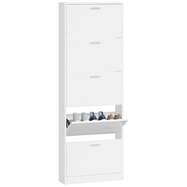 Vidaxl Wąska szafka na buty, biały połysk, 59x17x169 cm - 69% taniej