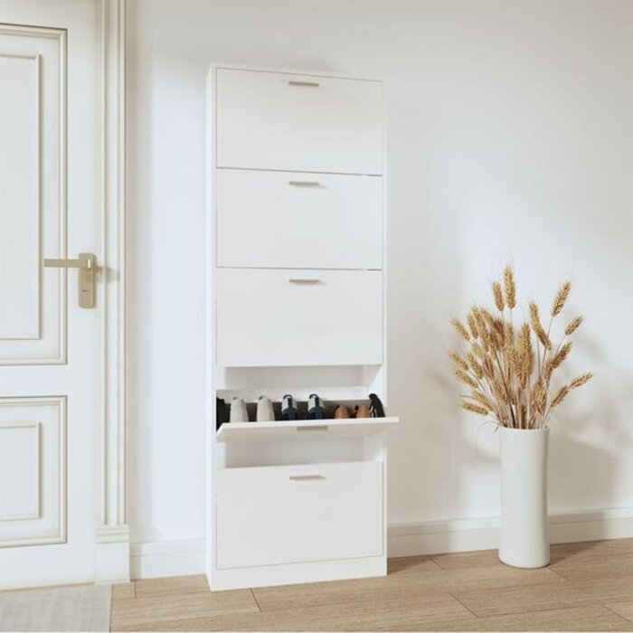 Vidaxl Nowoczesna szafka na buty 59x17x169 cm - Biały Połysk - 25% taniej