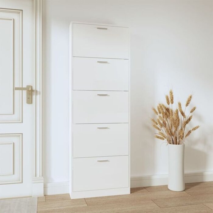Vidaxl Nowoczesna szafka na buty 59x17x169 cm - Biały Połysk - 25% taniej
