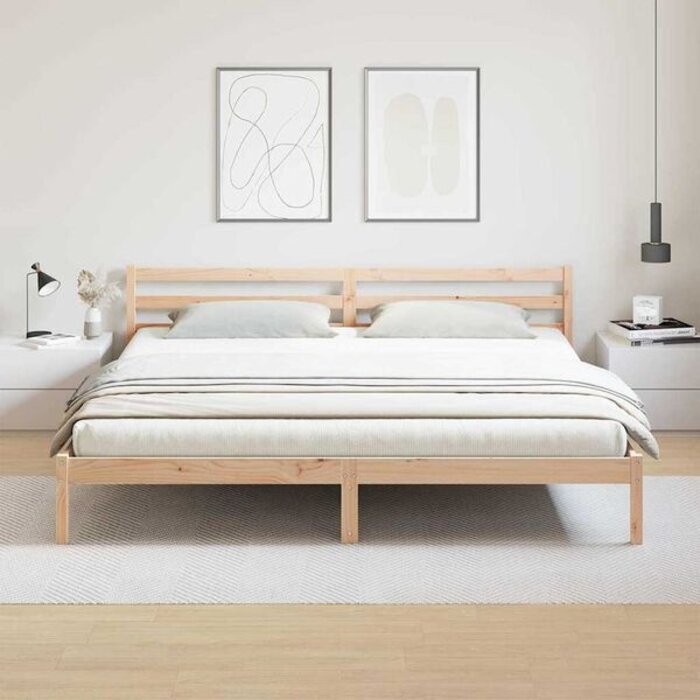 Vidaxl Solidne łóżko sosnowe z zagłówkiem 220x180 cm - brązowe - 71% taniej