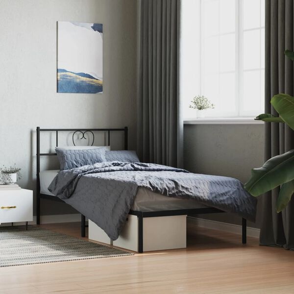 Vidaxl Metalowa rama łóżka z zagłówkiem 75x190 cm czarna - 73% taniej
