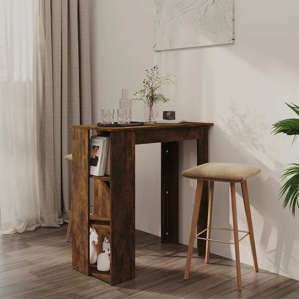 Vidaxl Stół barowy z półkami dąb wędzony 102x50x103,5 cm - 74% taniej