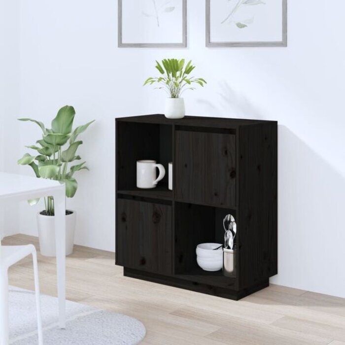 Vidaxl Czarna komoda z litego drewna sosnowego 74x35x80 cm - 84% taniej