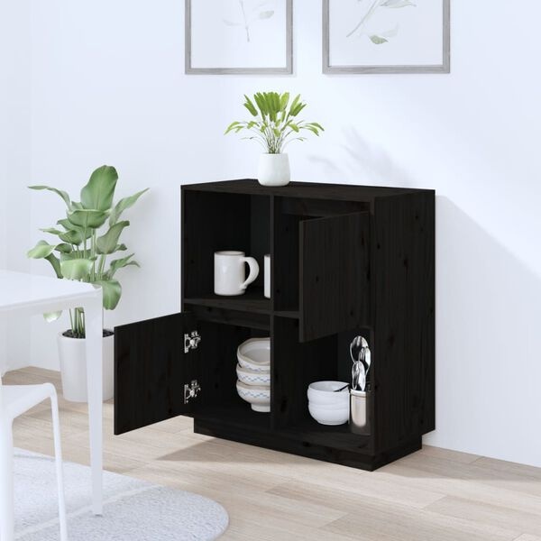 Vidaxl Czarna komoda z litego drewna sosnowego 74x35x80 cm - 84% taniej