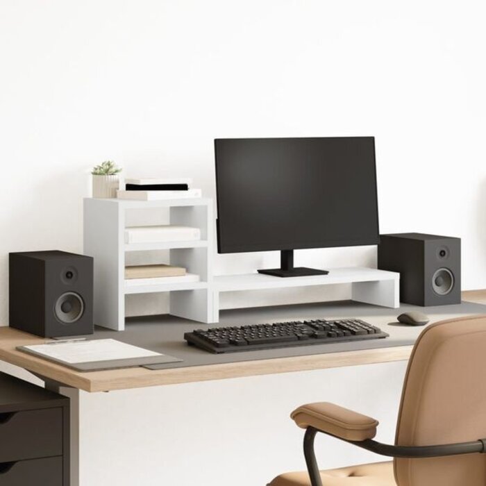 Vidaxl Podstawka pod monitor z organizerem, biała 80x20x30 cm - 64% taniej