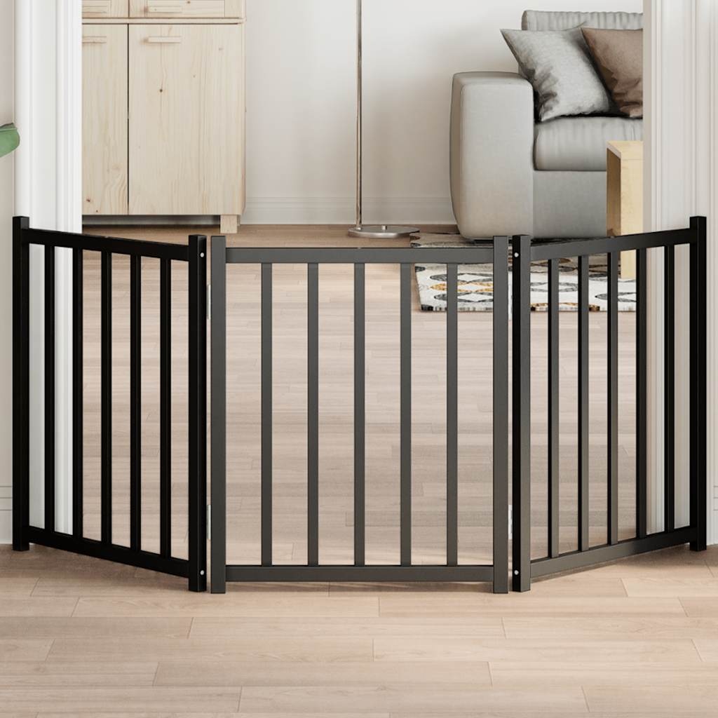 Vidaxl Składana bramka dla psa 150 cm lite drewno - Czarna - 73% taniej