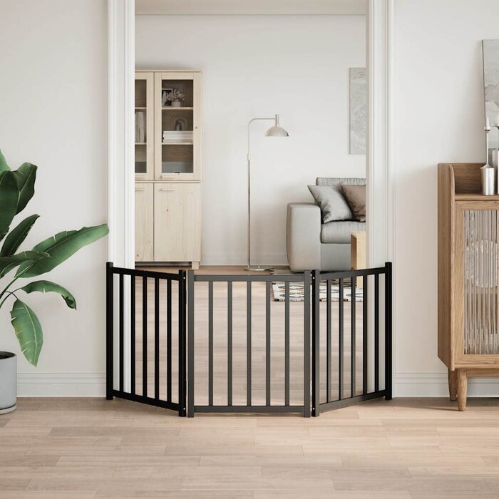 Vidaxl Składana bramka dla psa 150 cm lite drewno - Czarna - 73% taniej