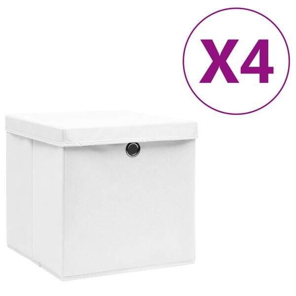 Vidaxl Zestaw 4 składanych pudełek 28x28cm - Białe - 56% taniej