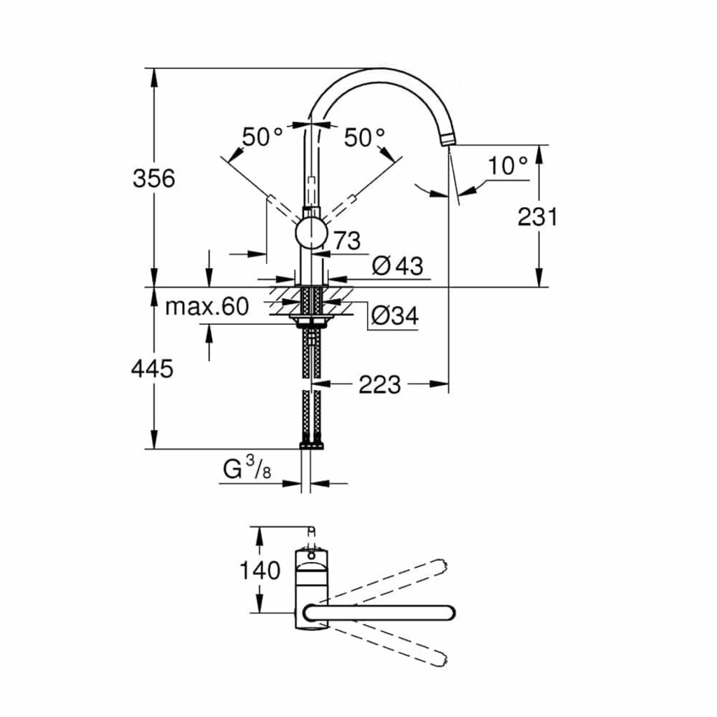 GROHE Minta keukenkraan zwart C-uitloop