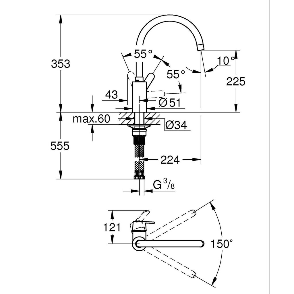 GROHE Get keukenmengkraan met hoge uitloop chroom