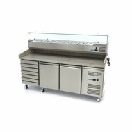 Maxima Refrigerato Pizza Tabella - 2 Porte - 7 Cassetti - 202 cm - Incl. espositore refrigerato