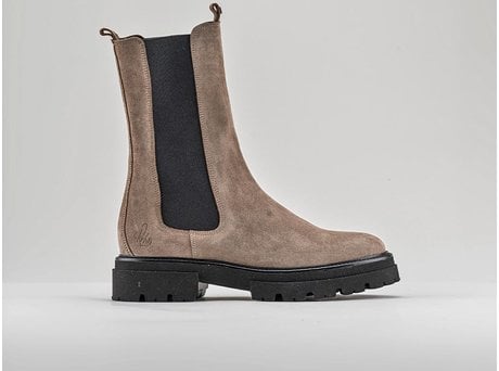 Kara Suede | Taupe-black Chelsea boots