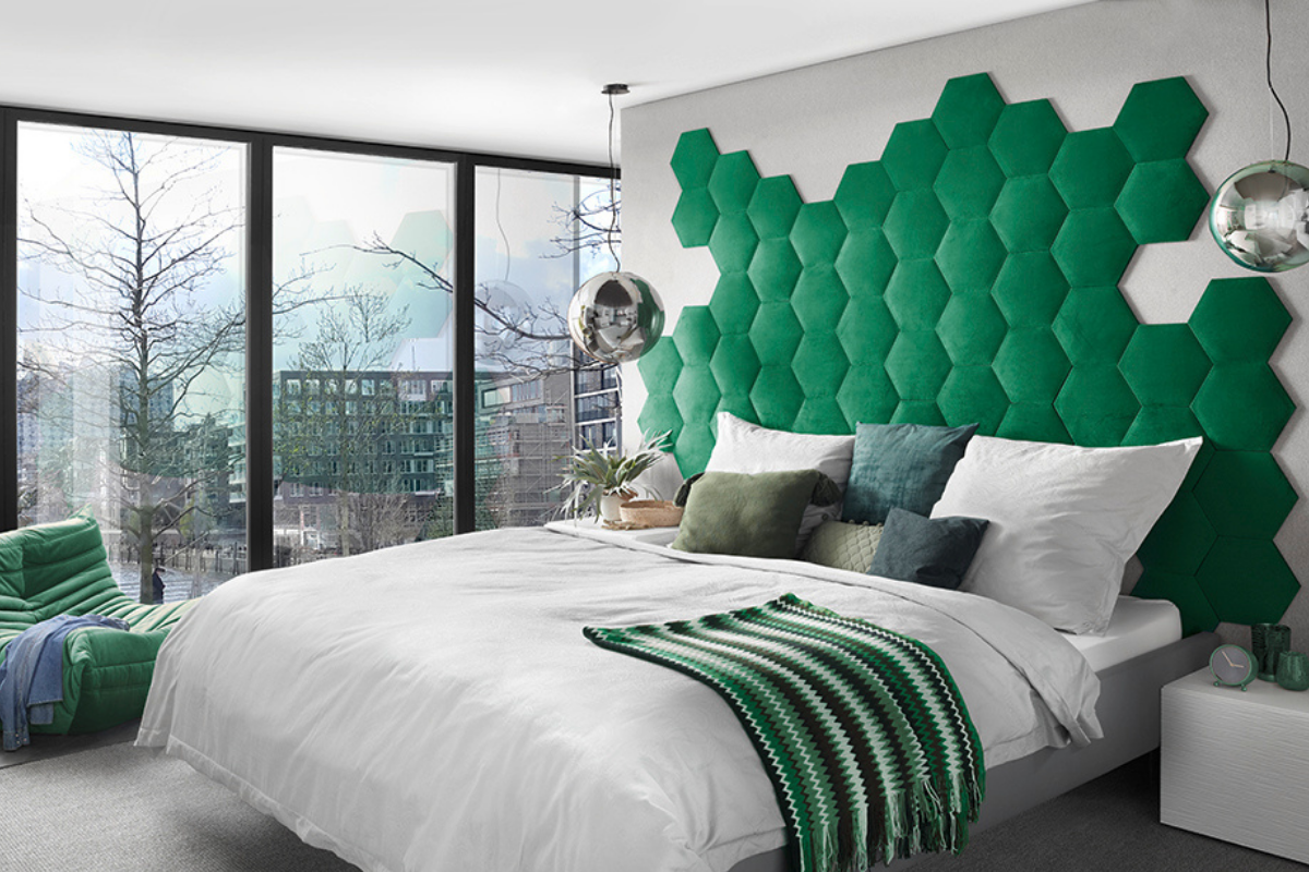 Rebel of Styles Parement mural en tissus de luxe Hexagon Velours Vert