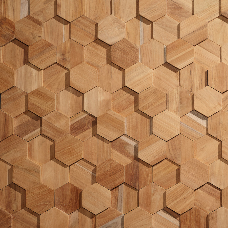 Plaquette de parement bois 3D Ultrawood Teak Hexagon - Style4Walls