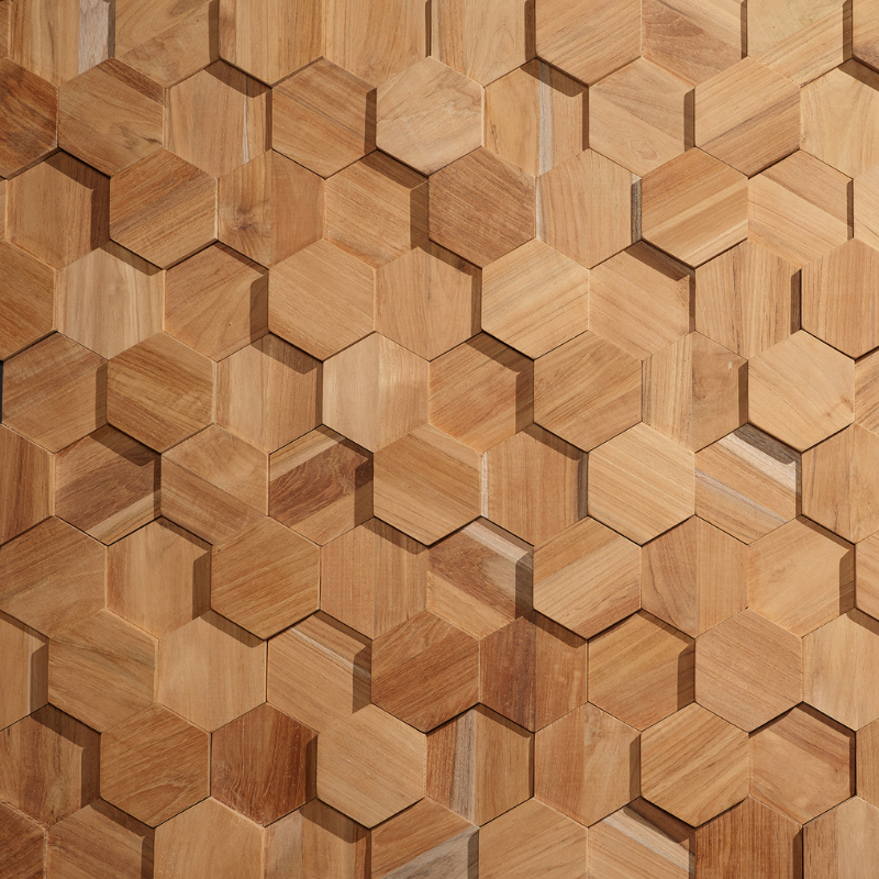 Plaquette de Parement en bois 3D UltraWood Teak Hexagon
