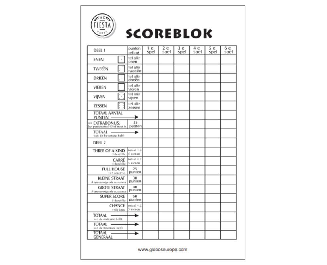 Yahtzee Scoreblok 14,5cm 250 pagina's Partywinkel