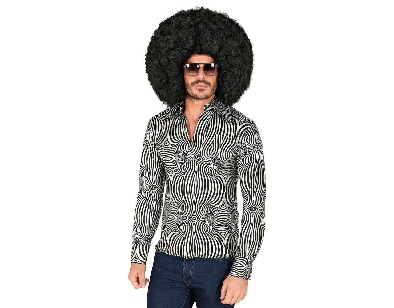 AIEOE Herren Pailletten Hemd - 70er Disco Style Mit Glitzer Effekt