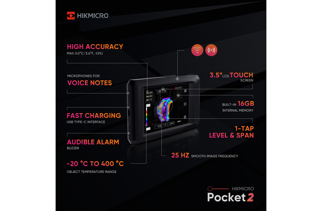 Pocket2 Warmtebeeldcamera 256x192 Thermische pixels + Camera, 25Hz