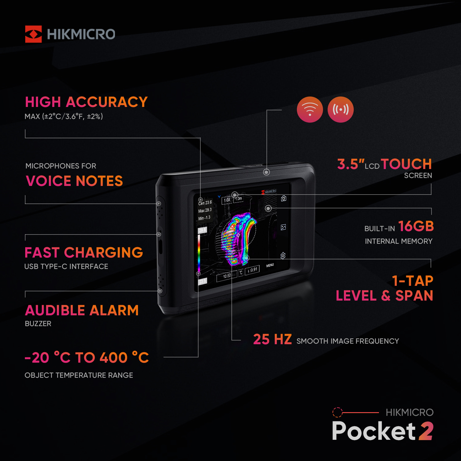 Pocket2 Warmtebeeldcamera 256x192 Thermische pixels + Camera, 25Hz