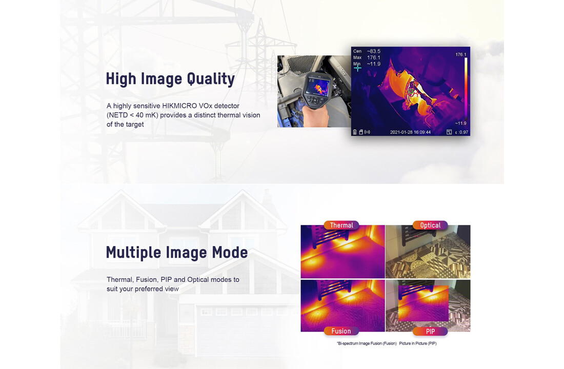 M11 met 192x144 thermische pixels, Focuseerdbaar, Optische camera en 25Hz Fast Frame LCD