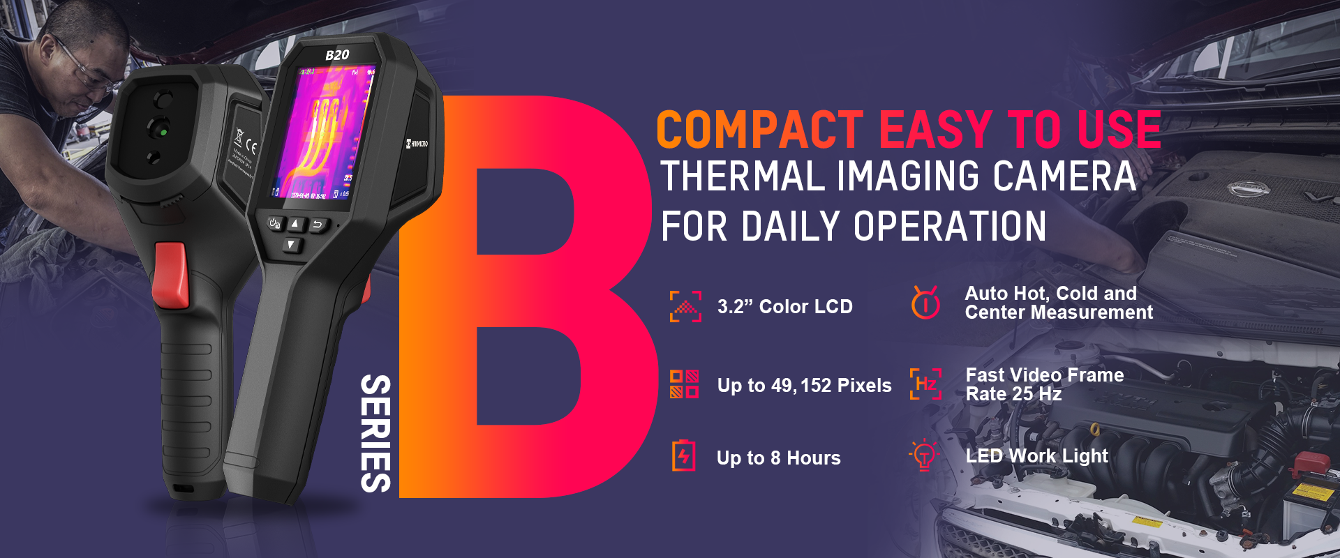 B20S Warmtebeeldcamera met 256x192 thermische pixels en optische camera 25Hz en WiFi